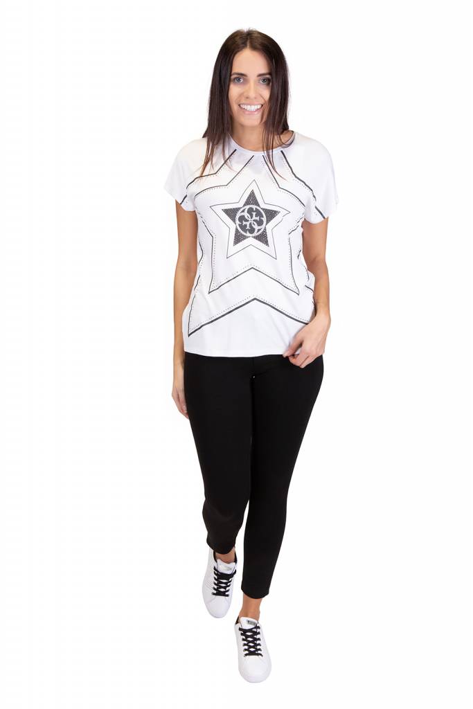 Detal stylizacja guess t-shirt damski star embellished W94I94 K54B0