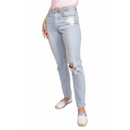 Guess jeansy damskie denim z ozdobnym paskiem W1RA16 D3Y0I