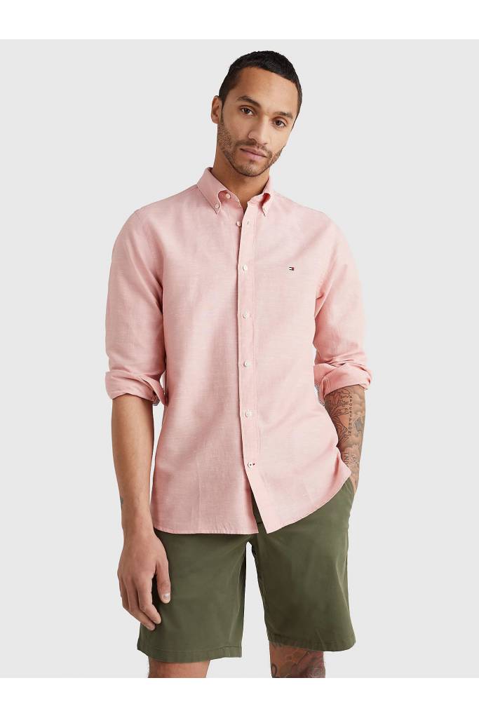 Przód męska koszula z dodatkiem lnu tommy hilfiger MW0MW23153 Przód męska koszula z dodatkiem lnu tommy hilfiger MW0MW23153