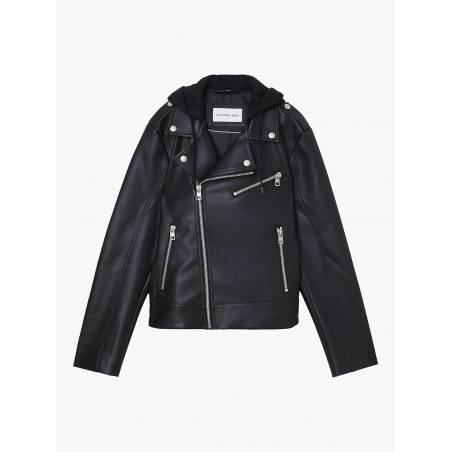 Męska kurtka motocyklowa ze skóry ekologicznej z kapturem calvin klein jeans J30J322301