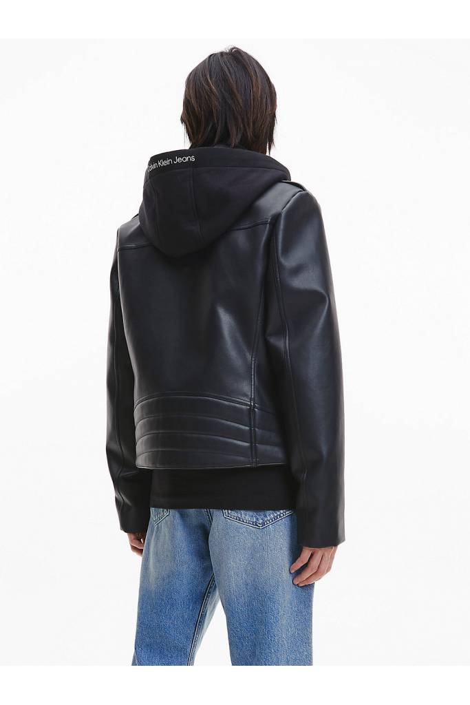 Tył męska kurtka motocyklowa ze skóry ekologicznej z kapturem calvin klein jeans J30J322301 Tył męska kurtka motocyklowa ze skóry ekologicznej z kapturem calvin klein jeans J30J322301