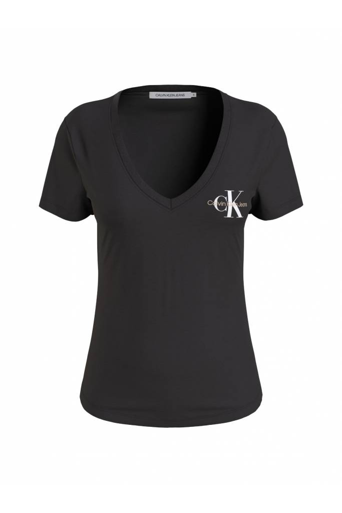 Detal 2 t-shirt damski bawełniany w serek z nadrukiem calvin klein jeans J20J219138