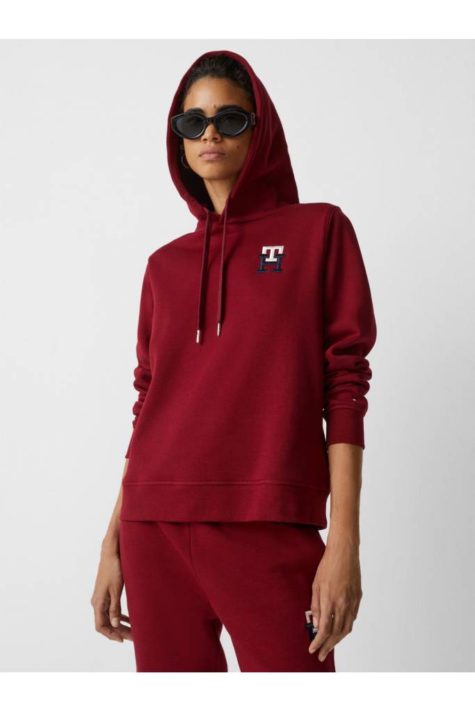 Przód damska bluza z kapturem haftowane logo tommy hilfiger WW0WW37434
