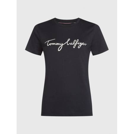 Detal 2 damski t-shirt bawełniany z napisem heritage tommy hilfiger WW0WW24967