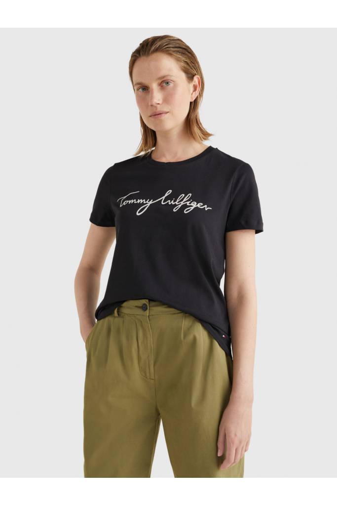Detal 4 damski t-shirt bawełniany z napisem heritage tommy hilfiger WW0WW24967