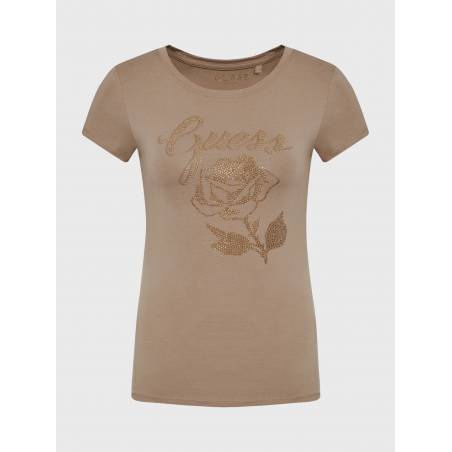 Damski t-shirt rose z kamieniami guess W2BI29 KA0Q3