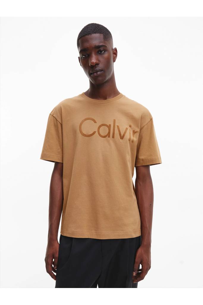 Przód męski t-shirt flock logo comfort calvin klein K10K110609 Przód męski t-shirt flock logo comfort calvin klein K10K110609