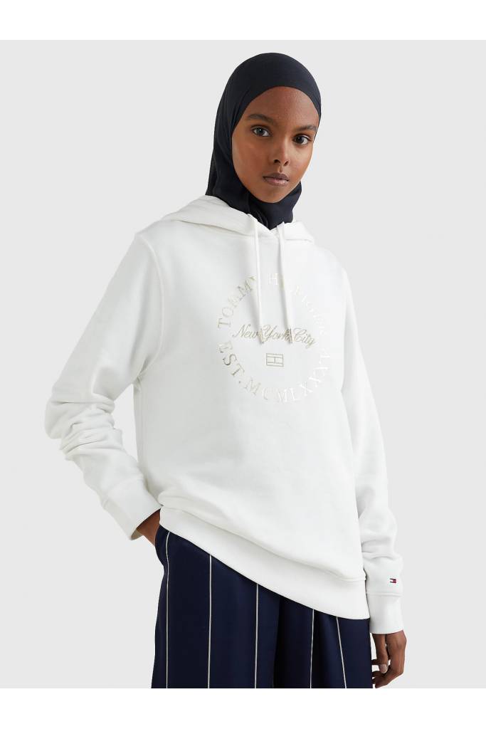 Przód damska bluza z kapturem złote logo tommy hilfiger WW0WW36572 Przód damska bluza z kapturem złote logo tommy hilfiger WW0WW36572