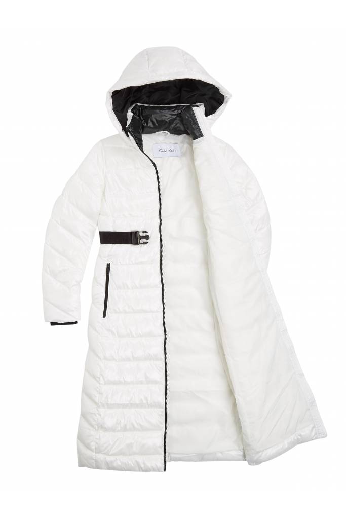 Detal stylizacja damski ocieplany płaszcz zimowy z kapturem essential calvin klein K20K204699