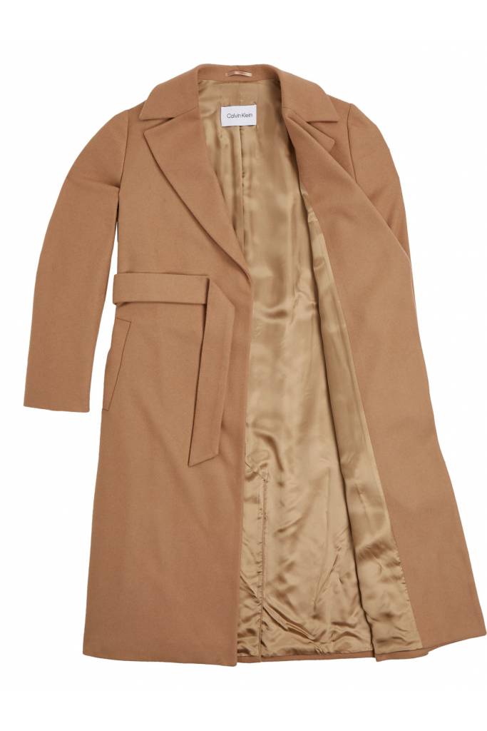 Detal stylizacja damski wełniany płaszcz z dodatkiem kaszmiru essential calvin klein K20K204635