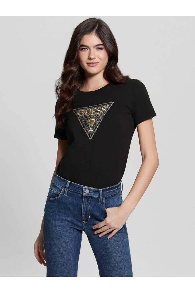Przód damski t-shirt z aplikacją guess W3GI61 K6YW1 Przód damski t-shirt z aplikacją guess W3GI61 K6YW1
