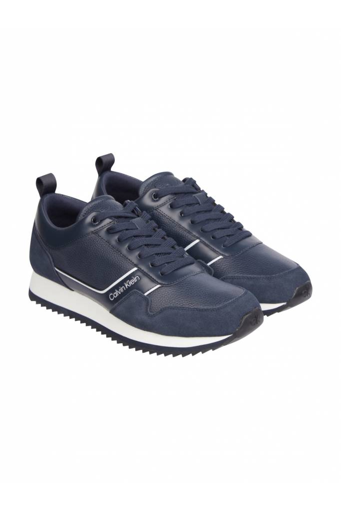 Przód męskie sneakersy skórzane low top lace up calvin klein HM0HM01017 Przód męskie sneakersy skórzane low top lace up calvin klein HM0HM01017