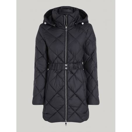 Damski płaszcz z kapturem ocieplany elevated belted quilted tommy hilfiger WW0WW40326