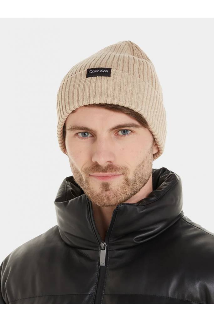 Przód męska czapka classic cotton rib beanie z dodatkiem kaszmiru calvin klein K50K510982