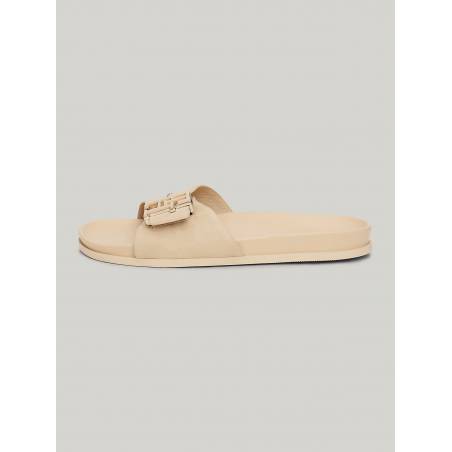 Damskie klapki zamszowe hardware flat tommy hilfiger FW0FW07935