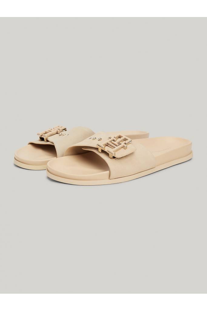 Przód damskie klapki zamszowe hardware flat tommy hilfiger FW0FW07935