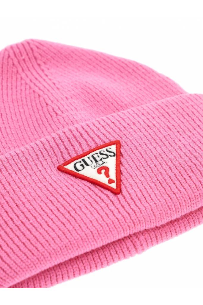 Przód damska czapka zimowa beanie patch trianlogo guess AW5234 VIS01