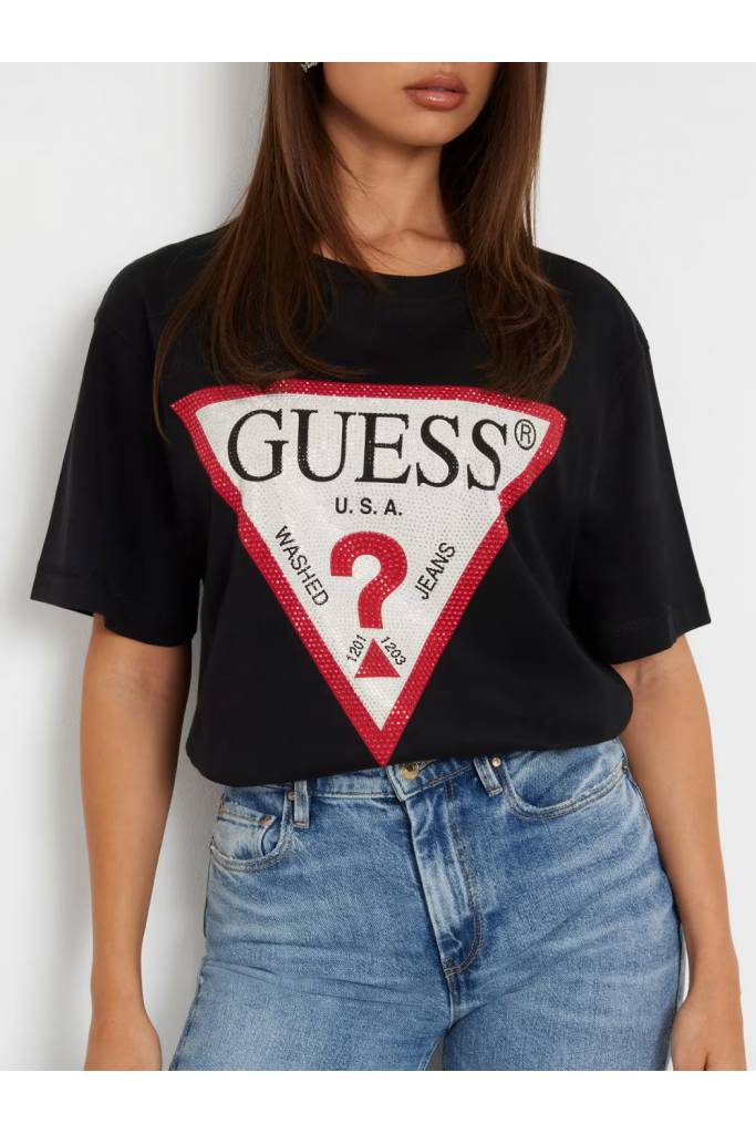 Detal stylizacja damski t-shirt shiny triangle oversize guess W4YI34 I3Z14