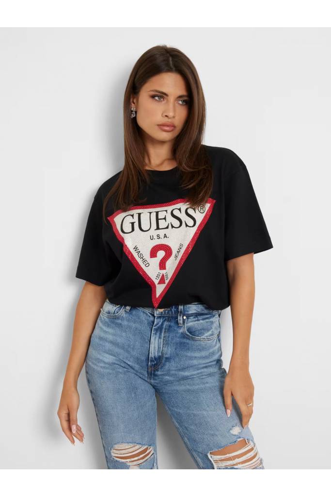 Przód damski t-shirt shiny triangle oversize guess W4YI34 I3Z14