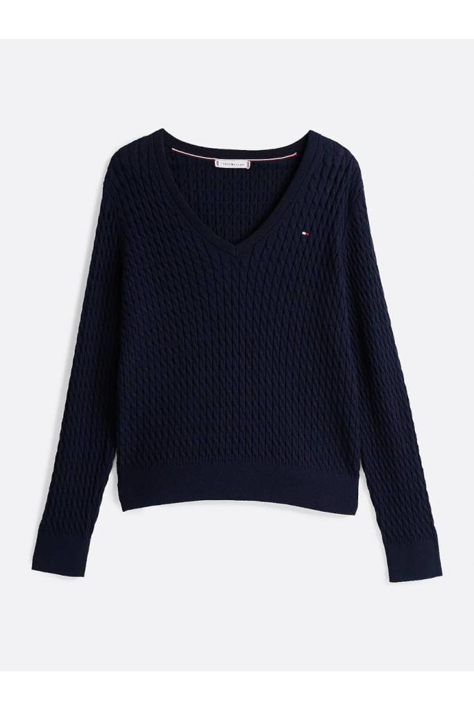 Damski sweter w serek cable fine tommy hilfiger WW0WW44987