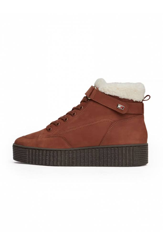 Damskie botki skórzane faux fur nubuck low lace-up tommy hilfiger FW0FW08172