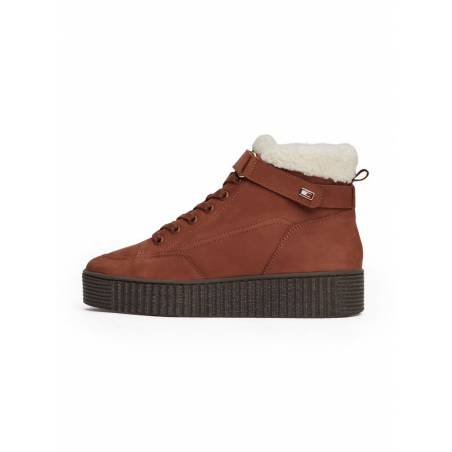 Damskie botki skórzane faux fur nubuck low lace-up tommy hilfiger FW0FW08172