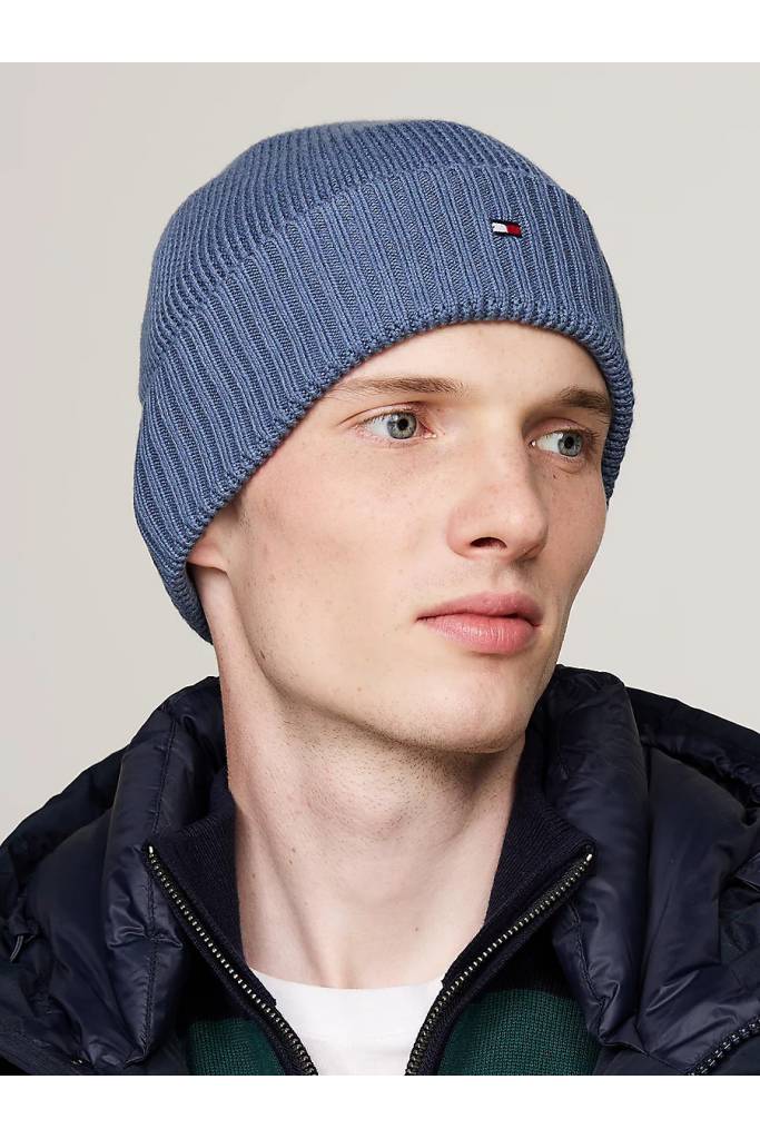 Przód męska czapka zimowa z dodatkiem kaszmiru flag pima cotton beanie tommy hilfiger AM0AM12796