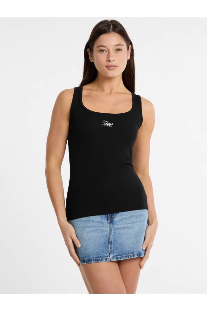 Przód damski top tank slim rib embro guess jeans W5GP26 KA0H1