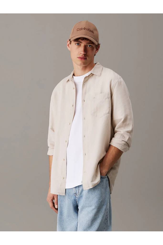 Przód męska koszula linen cotton regular calvin klein K10K114488