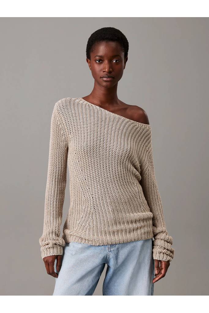 Przód damski sweter z dodatkiem jedwabiu silk blend relaxed calvin klein K20K208195