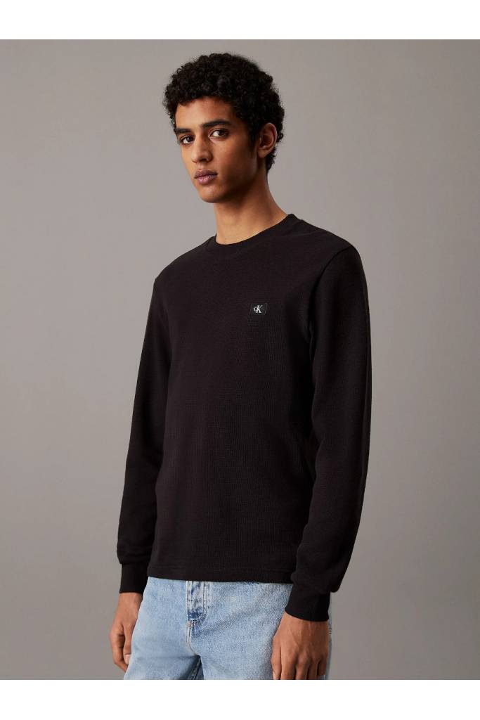 Przód męski longsleeve woven label waffle calvin klein jeans J30J327117 Przód męski longsleeve woven label waffle calvin klein jeans J30J327117