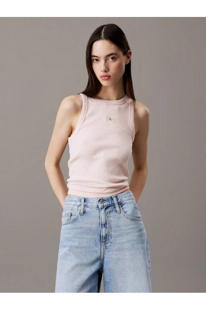 Przód damski top woven label rib tank calvin klein jeans J20J225302