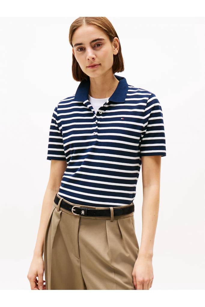 Przód damskie polo w paski 1985 reg pique tommy hilfiger WW0WW43224