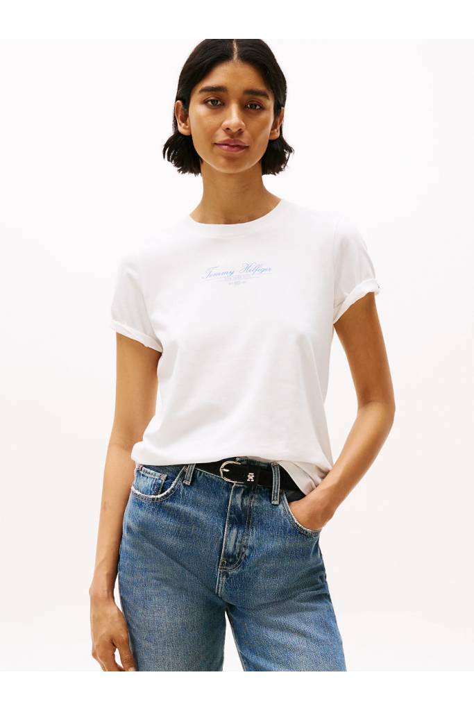 Przód damski t-shirt script reg tommy hilfiger WW0WW45428