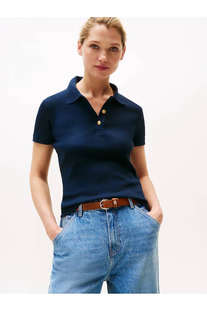 Przód damskie polo gold button slim tommy hilfiger WW0WW45436