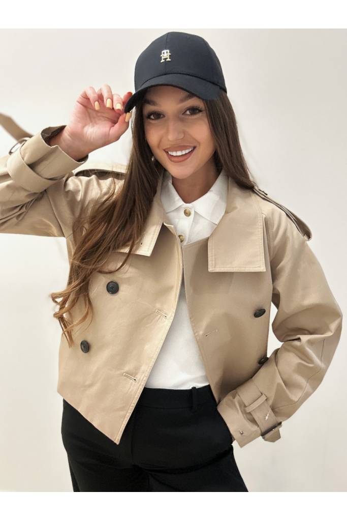Detal 5 damski krótki płaszcz trench cotton crop tommy hilfiger WW0WW43933