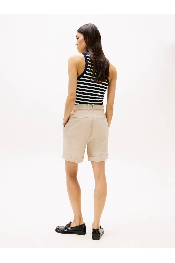 Tył damskie szorty linen mix pleated tommy hilfiger WW0WW44767 Tył damskie szorty linen mix pleated tommy hilfiger WW0WW44767
