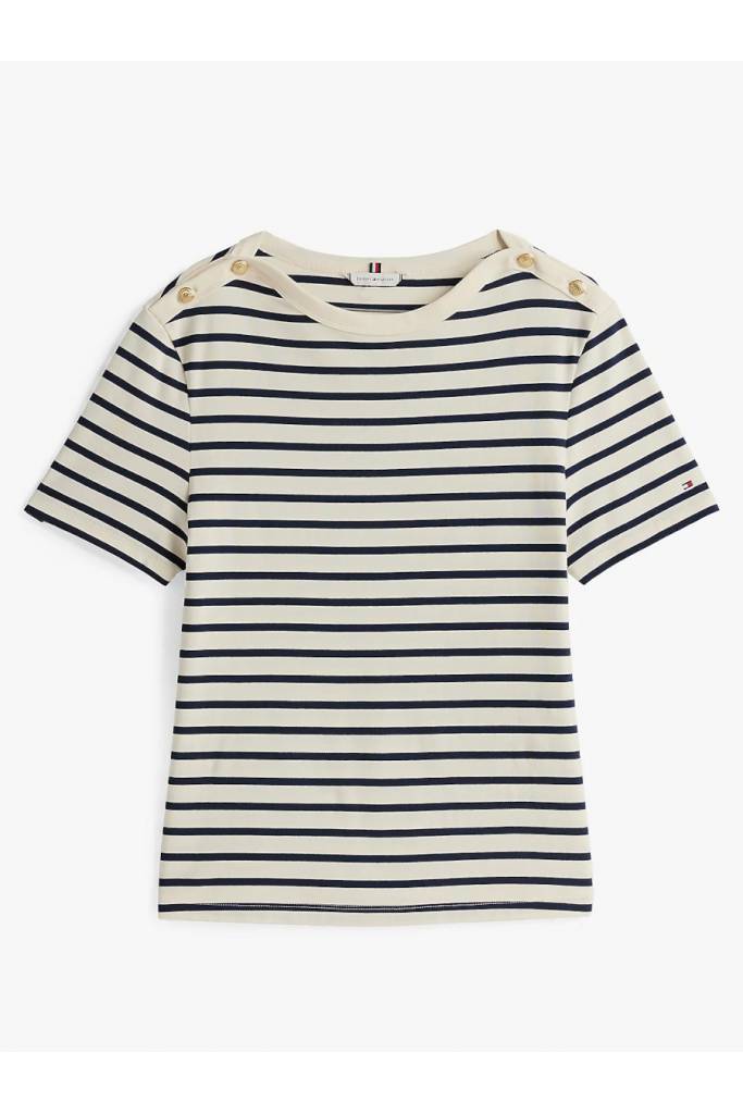 Damski t-shirt gold button stripe tommy hilfiger WW0WW42907