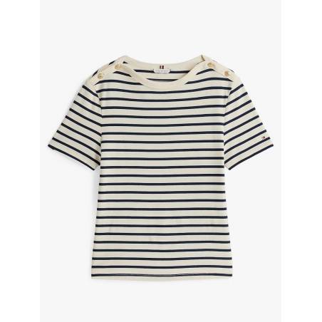 Damski t-shirt gold button stripe tommy hilfiger WW0WW42907