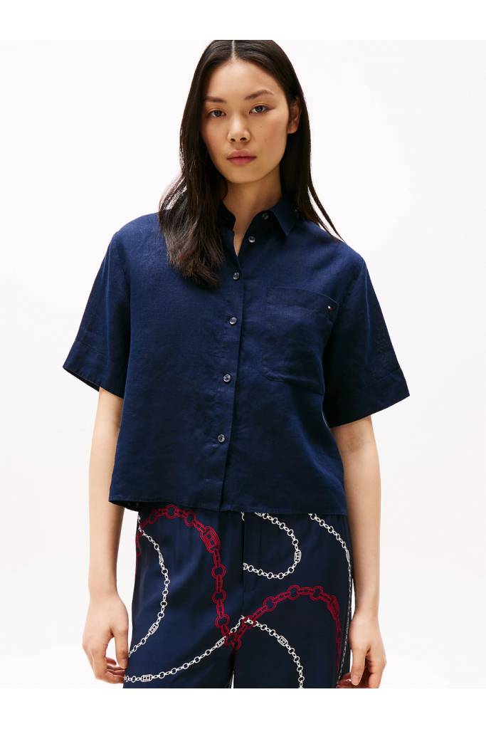 Przód damska koszula lniana ess relaxed tommy hilfiger WW0WW44720