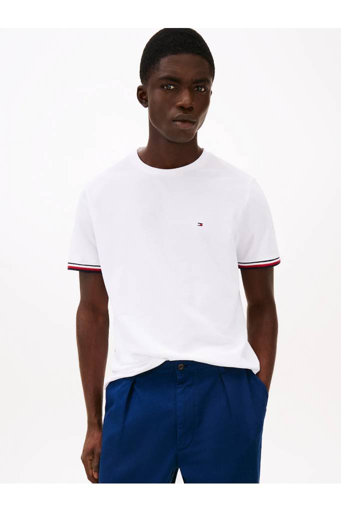 Przód męski t-shirt global stripe cuff tommy hilfiger MW0MW38630