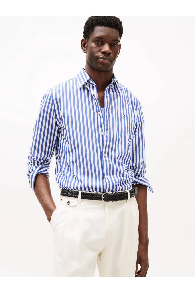 Przód męska koszula flex poplin bold stripetommy hilfiger MW0MW39159