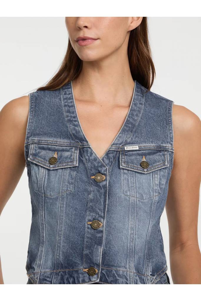 Detal stylizacja damska kamizelka jeansowa guess jeans W5GN74 D5M46