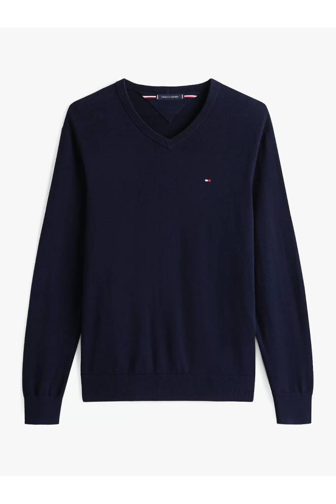 Męski sweter w serek essential cotton tommy hilfiger MW0MW14745