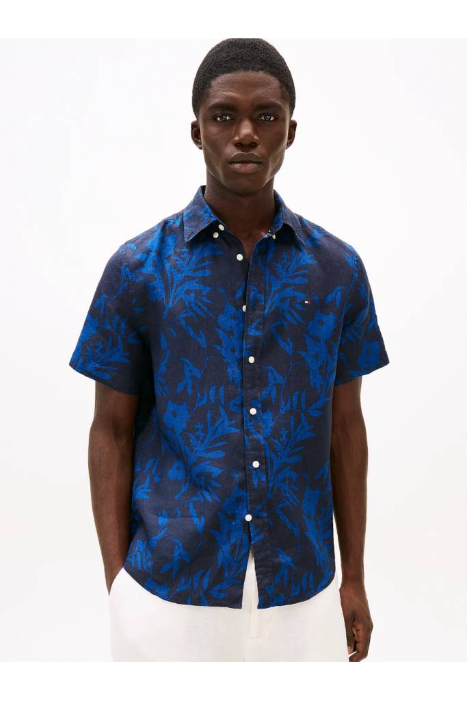 Przód męska lniana koszula z krótkim rękawem tropical prt tommy hilfiger MW0MW38586
