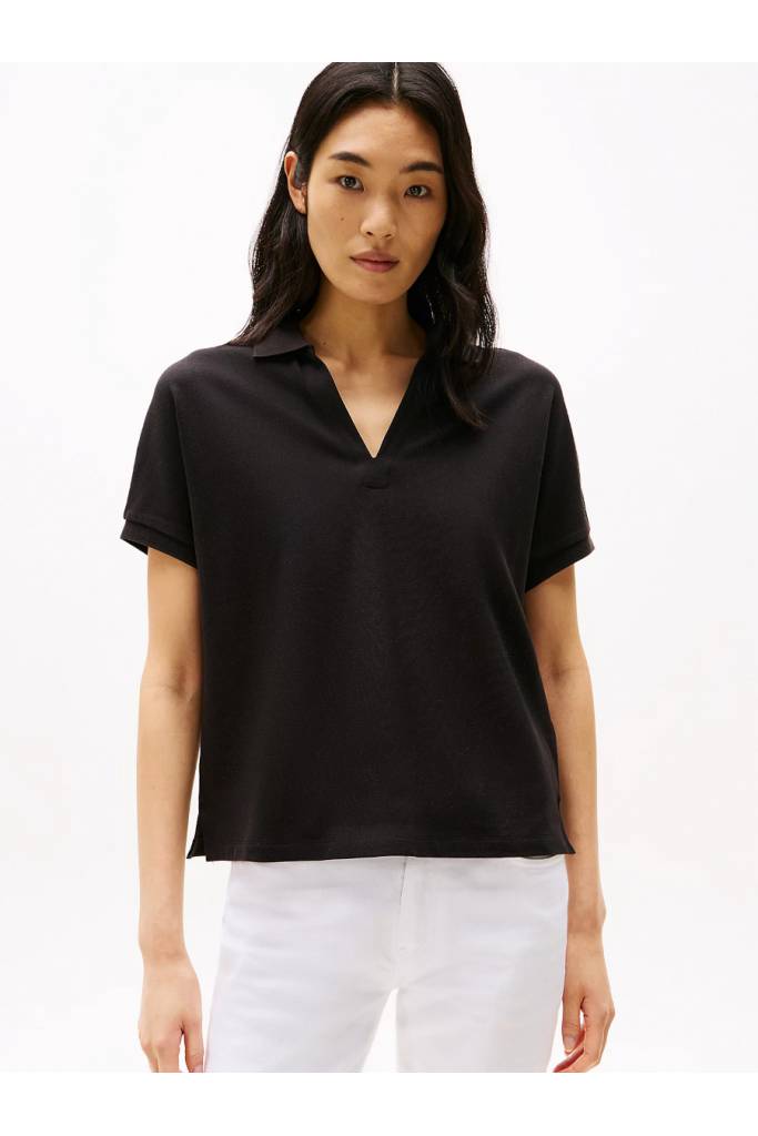 Przód damskie polo w serek lyocell open-nk relaxed tommy hilfiger WW0WW44512
