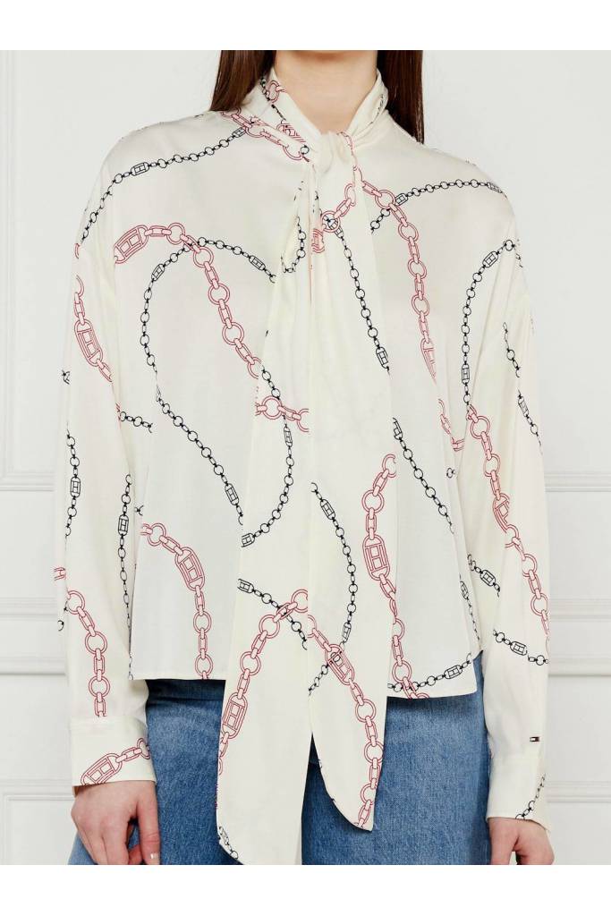 Przód damska bluzka fluid viscose bow tommy hilfiger WW0WW44684