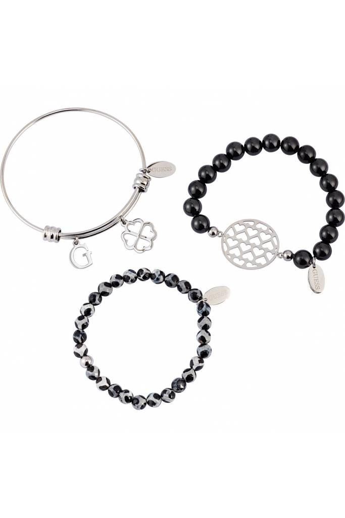 Detal stylizacja guess zestaw bransoletek silver/black UBS80021 Detal stylizacja guess zestaw bransoletek silver/black UBS80021